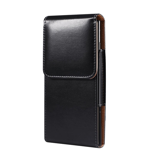 Men Glossy Texture Leather Portable Mobile Phone Waist Bag for 6.9 inch or below(Black)