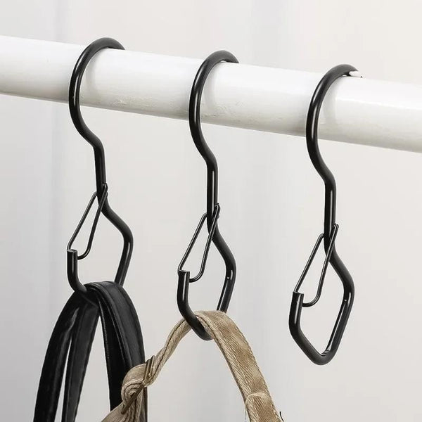 2pcs Household S Hooks For Hanging Metal Windproof Hooks With Safety Buckle, Color: Black