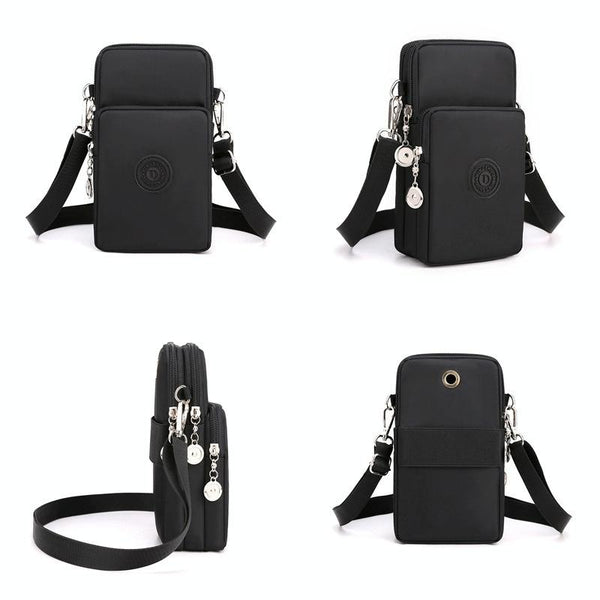 Crossbody Mobile Phone Bag Vertical Wallet Arm Bag With Headphone Hole(Wine Red)