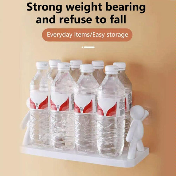 2pcs Small Person Shape Simple Wall Mounted Suction Cup Shelf Bathroom Cosmetic Storage(White)