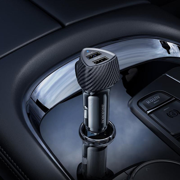 BOROFONE BZ31A Solid Dual-port USB Car Charger Set with USB to 8 Pin Cable(Black)