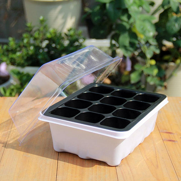 Seedling Tray Sprout Plate 12 Holes Nursery Pots Tray Lids Box For Gardening Bonsai Mini Greenhouse Nursery Plate(White)