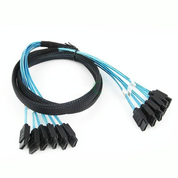 Mini SAS to SATA Data Cable With Braided Net Computer Case Hard Drive Cable,specification: 6SATA-1m