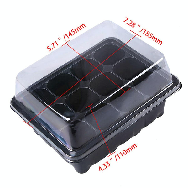Seedling Tray Sprout Plate 12 Holes Nursery Pots Tray Lids Box For Gardening Bonsai Mini Greenhouse Nursery Plate(Black)