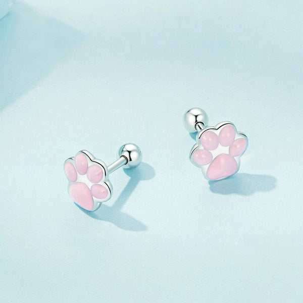 SCE1516-A Sterling Silver S925 Cute Cat Claw Platinum Plated Stud Earrings