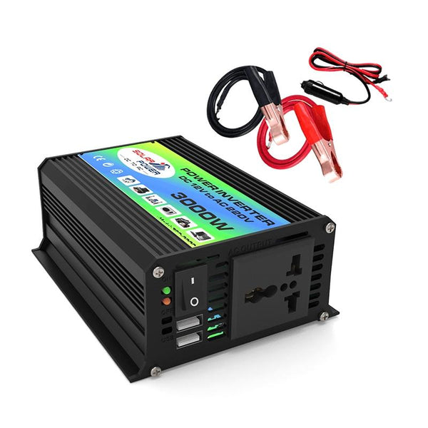 Tang I Generation 12V to 220V 3000W Modified Square Wave Intelligent Car Power Inverter with Dual USB(Black)