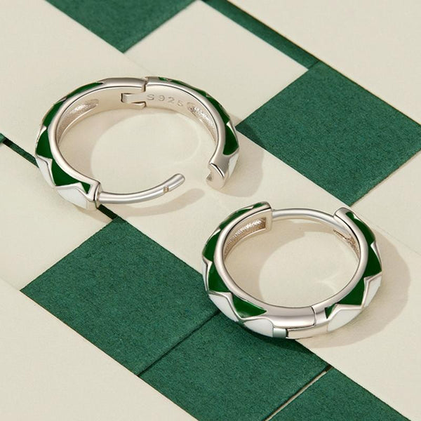 SCE1611-GN Sterling Silver S925 White Gold Plated Fashion Rhombus Earrings(Green)