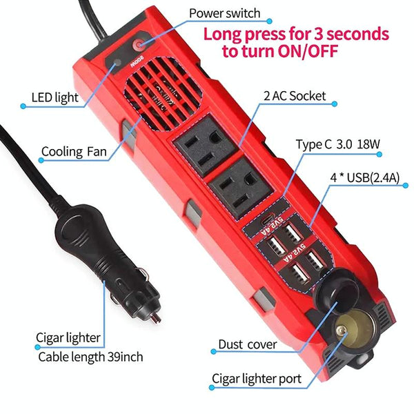 12V to 110V 200W Car Correction Sine Wave Inverter, US Plug