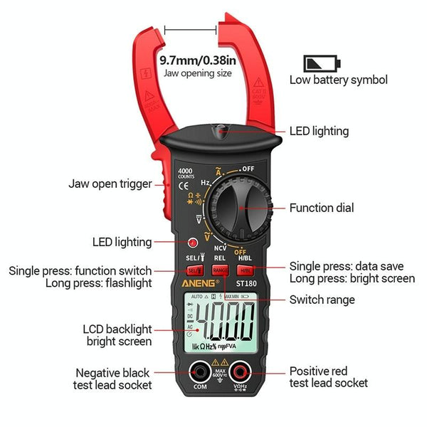 ANENG ST180 Digital Display Clamp AC & DC Intelligent Voltage Multimeter(Black)