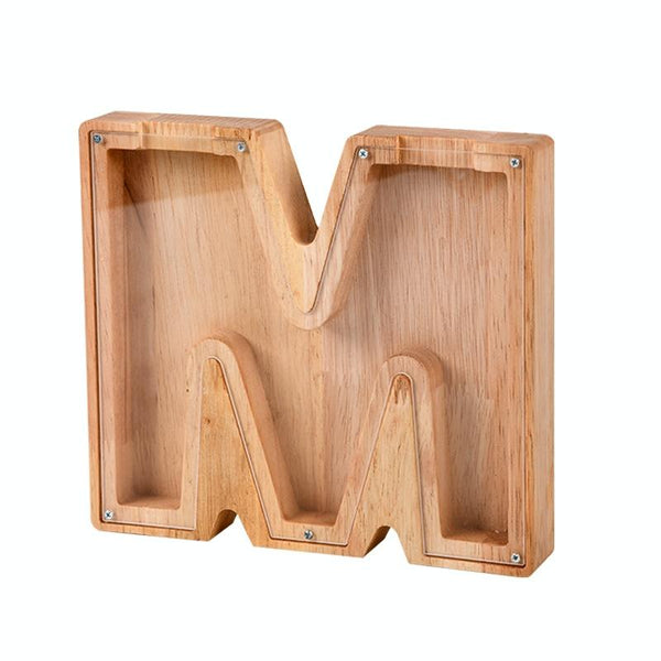 Wooden English Alphabet Piggy Bank Transparent Acrylic Piggy Bank(M)