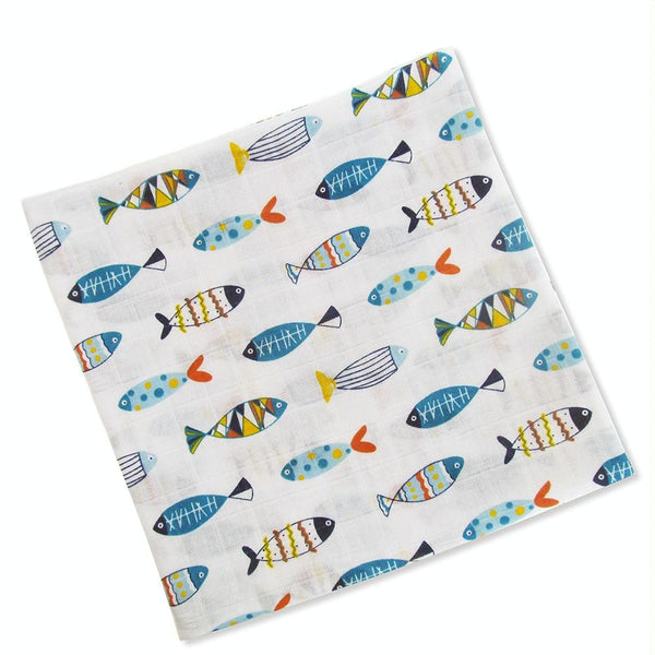 Cartoon Baby Soft Gauze Quilt Swaddle Cotton Bath Towel 117 X 117cm, Style: Fish