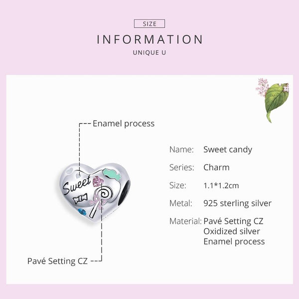 S925 Sterling Silver Sweet Candy Heart Beads DIY Bracelet Necklace Accessories