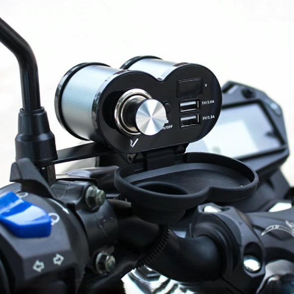 Portable Motorcycle Aluminum Alloy Dual USB Charger Cigarette Lighter (Cyan)