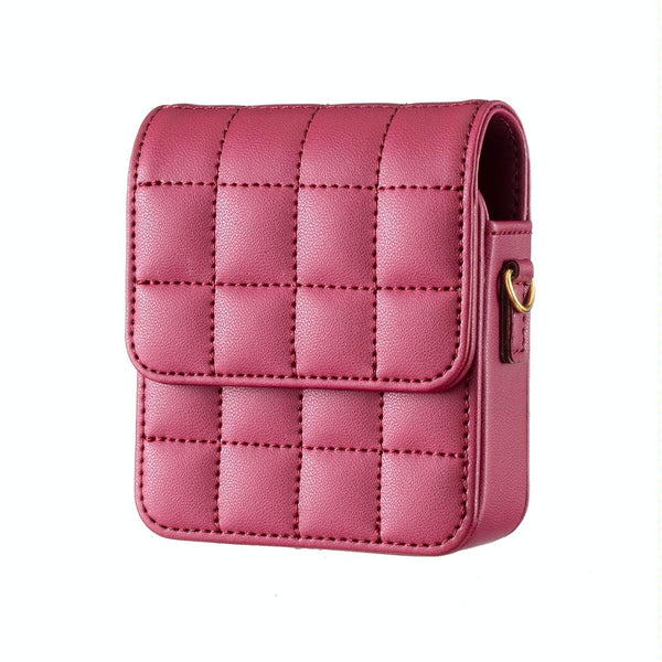 For Samsung Galaxy Z Flip6 BFB04 Plaid Crossbody Fold Phone Bag(Rose Red)
