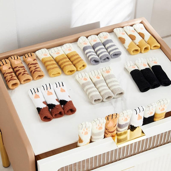 1 Set Double Knit Wear-Resisting Table Stool Leg Mute Protective Cover(Light Coffee)