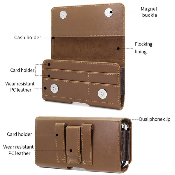 5.5-6.7 inch Universal Multifunctional Horizontal Magnetic Flip Cover PU Phone Waist Bag(Brown)