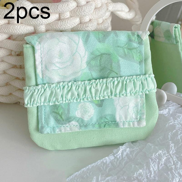 BD0443 2pcs Cartoon Pattern Large Capacity Sanitary Storage Bags(White Rose)