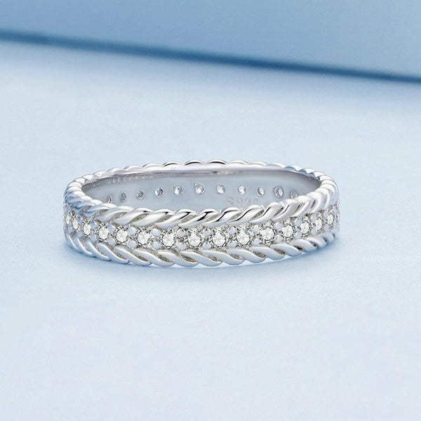 BSR353 S925 Sterling Silver Geometric Twist Plated Plated Zircon Ring(No.7)