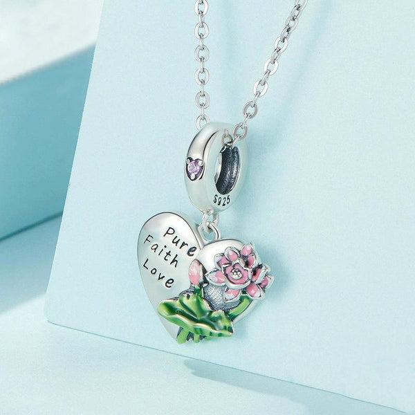 SCC2417 Sterling Silver S925 Lotus Flower Love Zirconia Engraved Bracelet Charm Bead