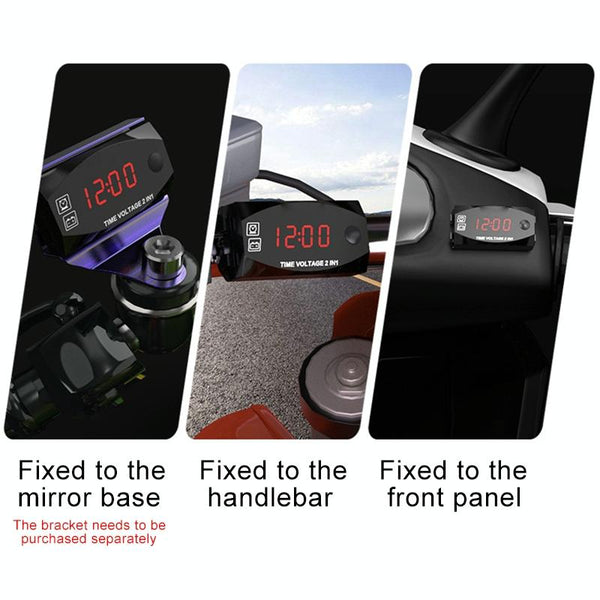 Motorcycle Multi-functional 2 in 1 Digital Display Voltmeter + Electronic Clock, 6-30V IP67 (Red Light)