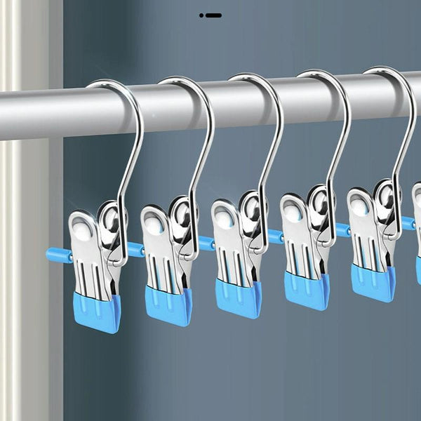 5pcs /Pack Stainless Steel Flat Clip With Hook Anti-Scratch Catch Laundry Drying Holder(Beige)