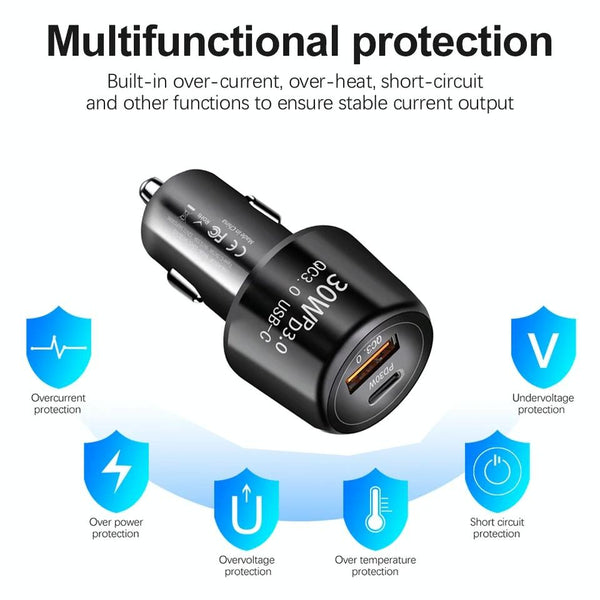P29 48W PD30W + QC3.0 18W USB Dual Port Car Charger(Black)
