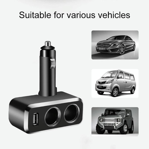 SHUNWEI SD-1909 80W 0.8A Car 2 in 1 USB Charger 90 Degree Free Rotation Cigarette Lighter (Black)