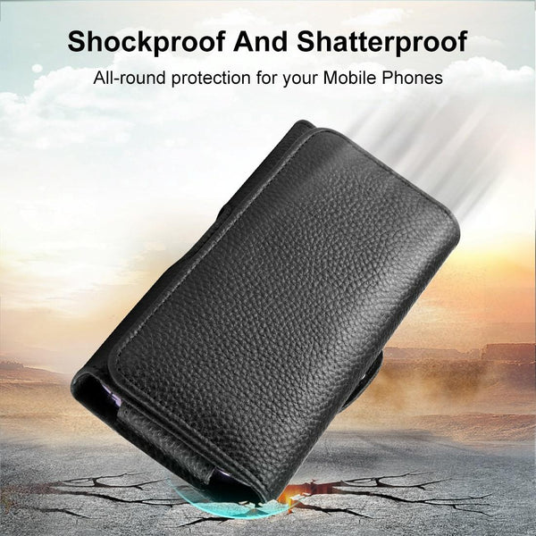 HAWEEL 6.1-6.8 inch Litchi Texture Genuine Leather Phone Belt Clip Horizontal Carrying Pouch (Black)
