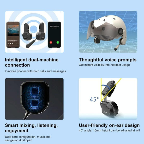 TWVC Motorcycle Bluetooth Headset Wireless Stereo Moto Helmet Headphones With Thick Clip Base