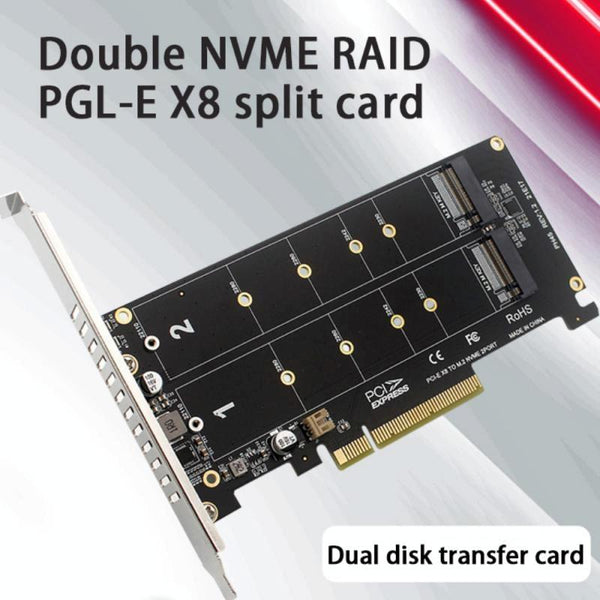 PCI-E X8 Double Disk Transfer Card NVME M.2 MKEY SSD RAID Array Expansion Adapter(PH45)