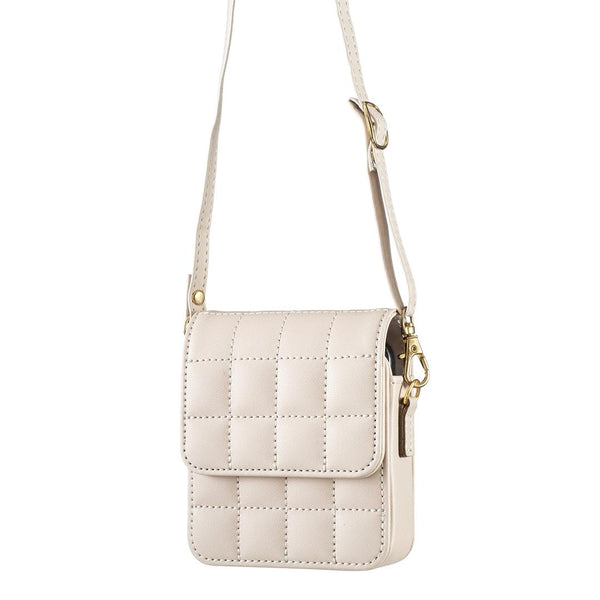 For Samsung Galaxy Z Flip6 BFB04 Plaid Crossbody Fold Phone Bag(Beige)
