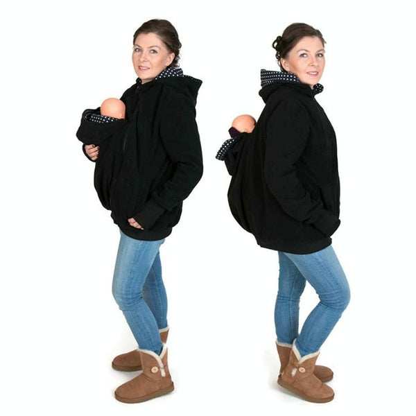 Three-in-one Multi-function Mother Kangaroo Zipper Hoodie Coat with Front Cap Size: M, Chest: 90-93cm, Waist: 70-72cm, Hip: 97-99cm (Black+Blue)