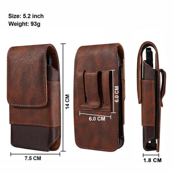 For 5.2 inch Mobile Phone Cowhide Texture Oxford Cloth Waist Bag(Brown)