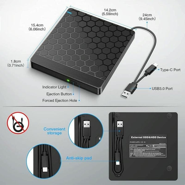 042  Football Pattern USB3.0 / Type-C Computer Laptop External Optical Drive Burner DVD Burner
