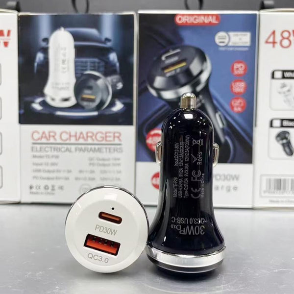 P28 USB-C PD30W + QC3.0 18W USB Dual Port Car Charger(White)