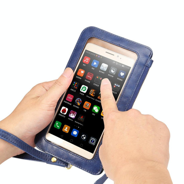 Universal Crazy Horse Texture Touch Screen Wallet Style PU Leather Shoulder Bag for Galaxy Note 8 & Mega 6.3, Huawei Mate 8 / Mate 7, etc. 6.3 inch Below(Dark Blue)