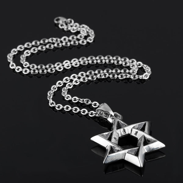 1102 Stainless Steel Necklaces Men Six Pointed Star Pendant, Style: Pendant+Chain