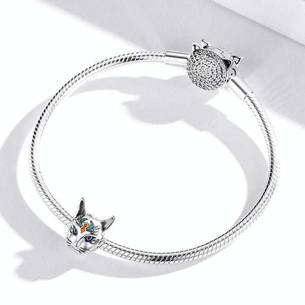 S925 Sterling Silver Egyptian Cat God Besti Beads DIY Bracelet Necklace Accessories