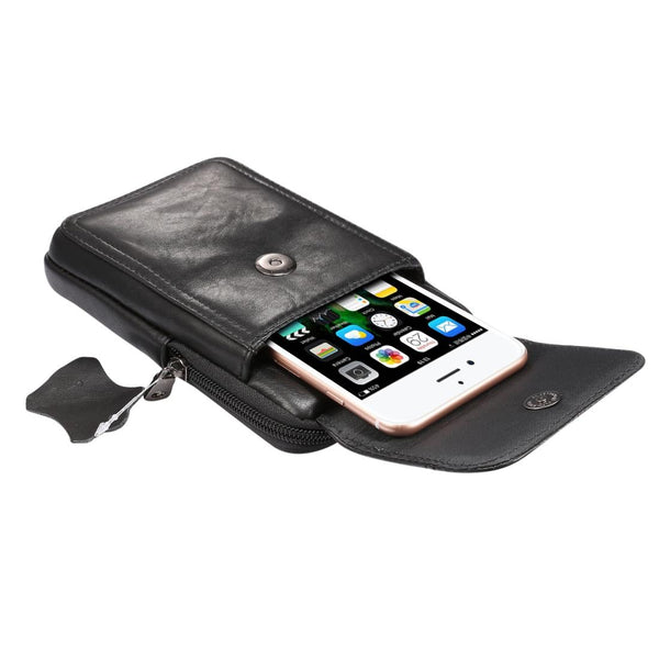 Multi-functional Universal Leather Waist Hanging One-shoulder Mobile Phone Waist Bag For 6.5 Inch or Below Smartphones(Black)