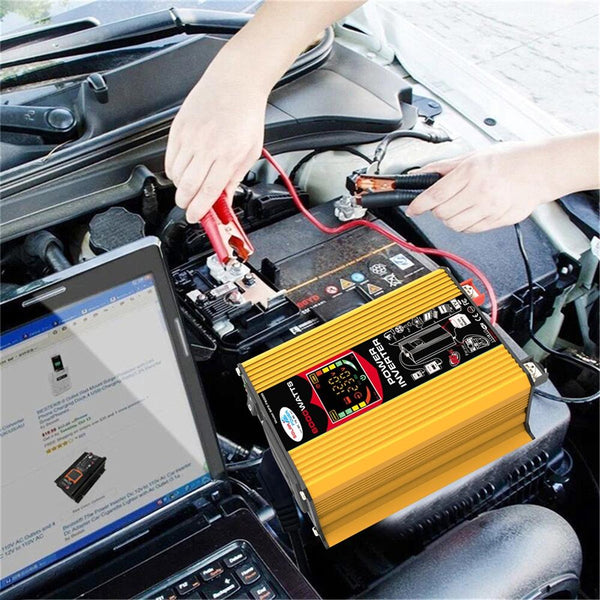 Tang III Generation 12V to 220V 6000W Modified Square Wave Car Power Inverter with LCD Display & Dual USB(Yellow)