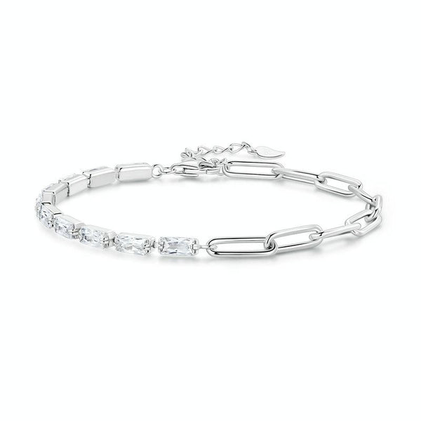 BSB101 Sterling Silver S925 Simple Round Ring White Gold Plated Zircon Bracelet