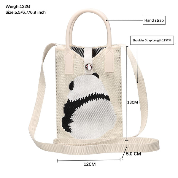 Panda Knitted Mini Crossbody Phone Bag For 6.9 inch and Below Phones(White)