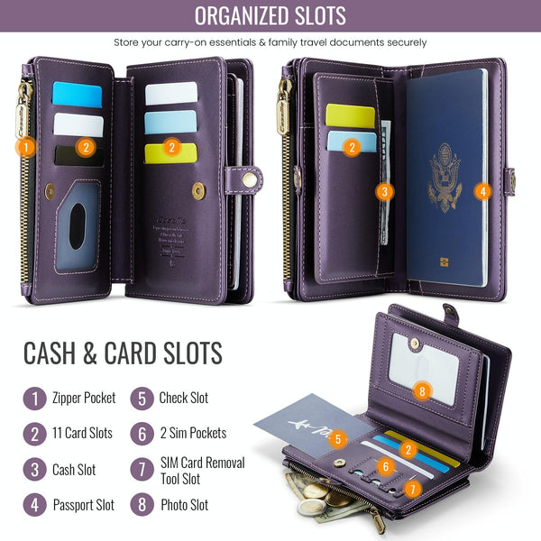 CaseMe-Me60 Multi-functional Anti-theft Swipe Passport Wallet(Purple)