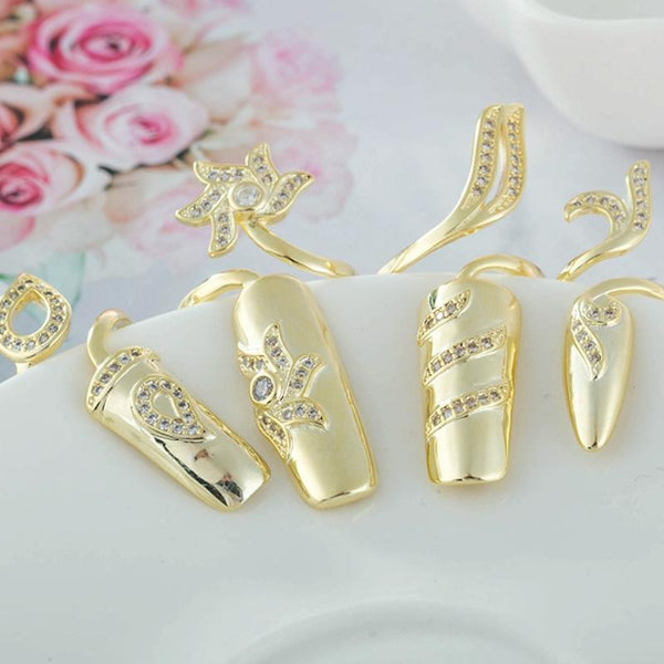 Diamond Nail Cap Jewelry Open Ring, Color: Gold Ring Finger