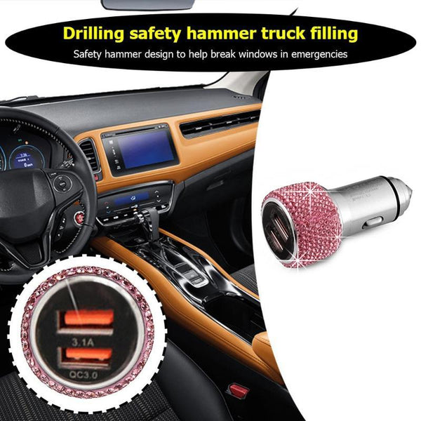 Car Diamond Aluminium Alloy QC3.0 Dual USB Quick Charger(Colour)