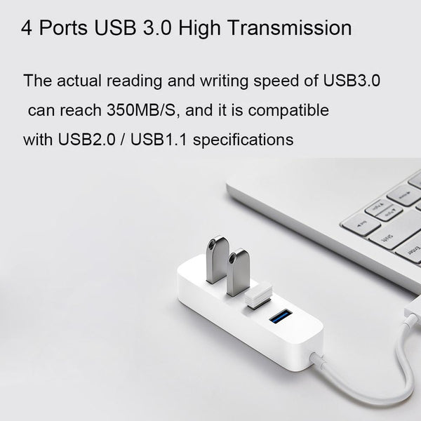 Original Xiaomi 4 Ports USB3.0 Hub with Stand-by Power Supply Interface USB Hub Extender Extension Connector Adapter(White)