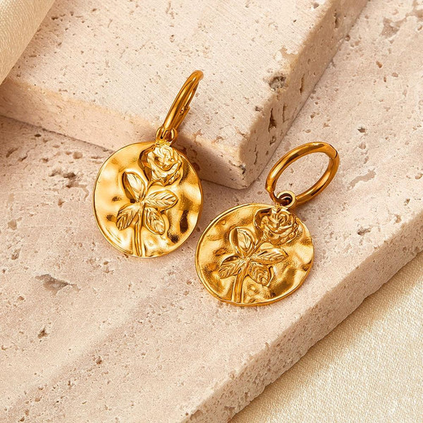 OPK GE915 1pair Stainless Steel Rose Shape Earrings