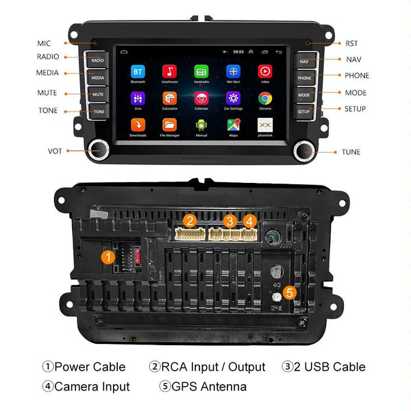 A3040 For Volkswagen 7-inch 2+32G Android Car Navigation Central Control Large Screen Player With Wireless CarPlay, Style:Standard+4Lights Camera