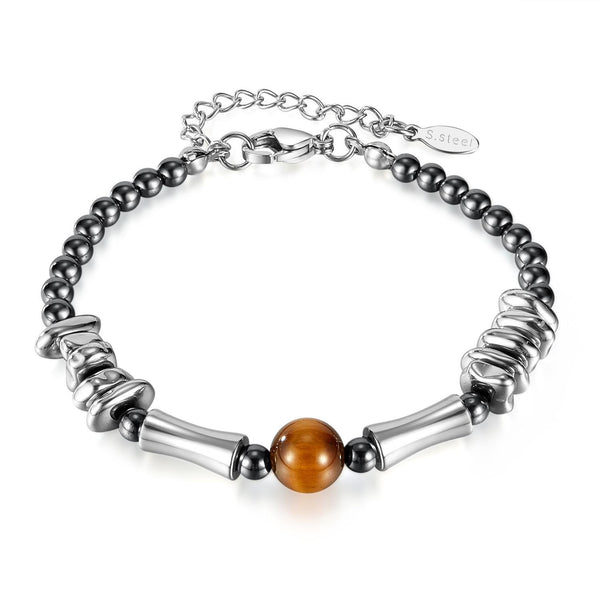 OPK GS1550 Personalized Stainless Steel Black Gallstone Tiger Eye Stone Bracelet