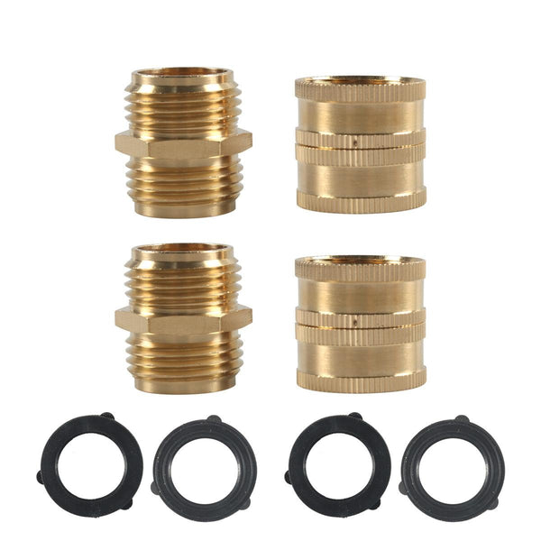 3/4GHT Brass Internal External Thread American Adapter Garden Hose Connector, : 4pcs /Pack Male & Female Adapters